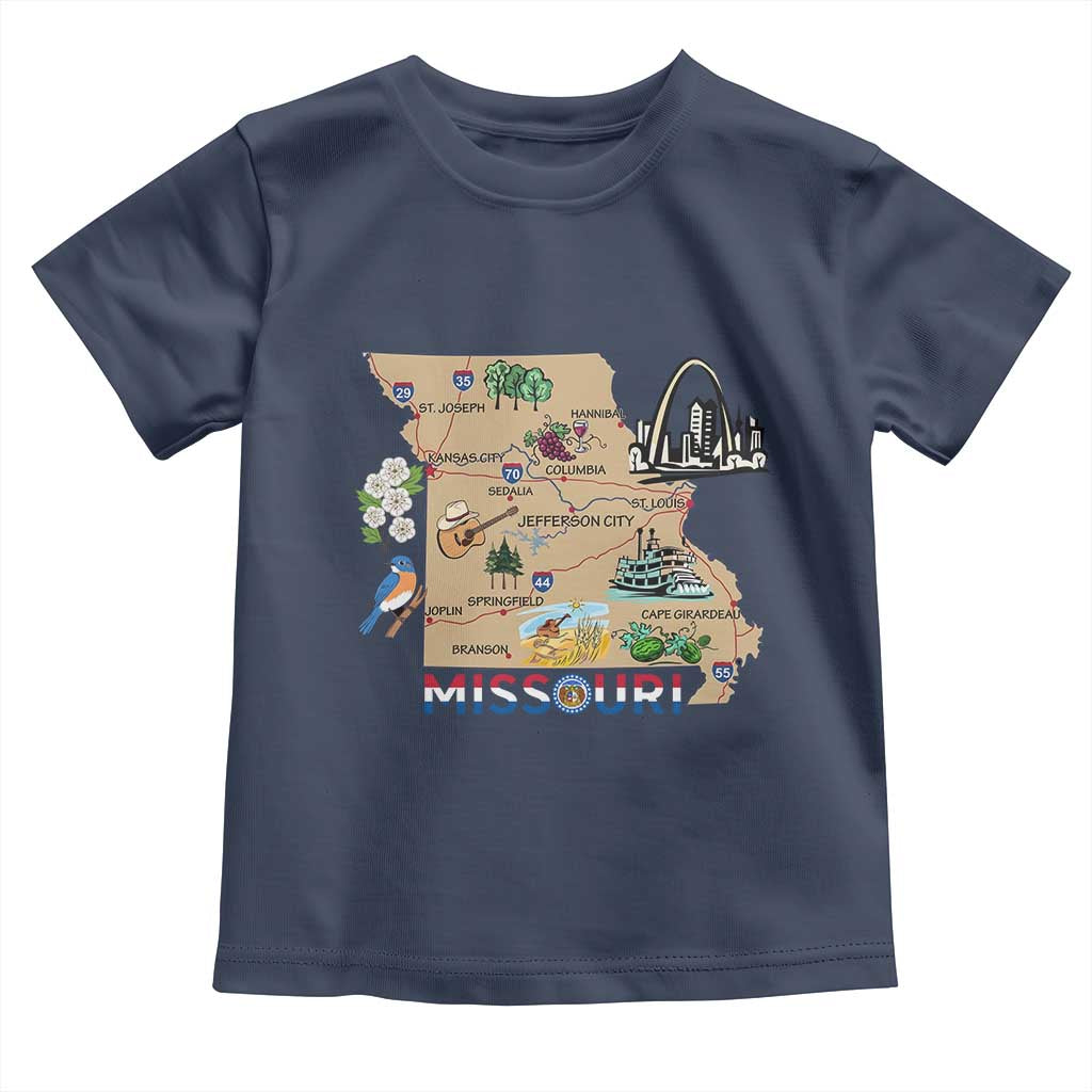 Missouri Map Landmarks Major Cities Roads Flag Toddler T Shirt