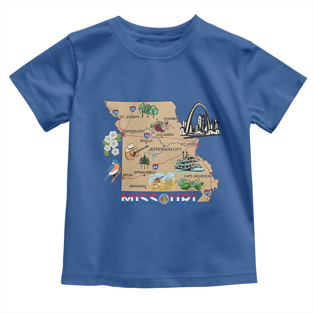 Missouri Map Landmarks Major Cities Roads Flag Toddler T Shirt