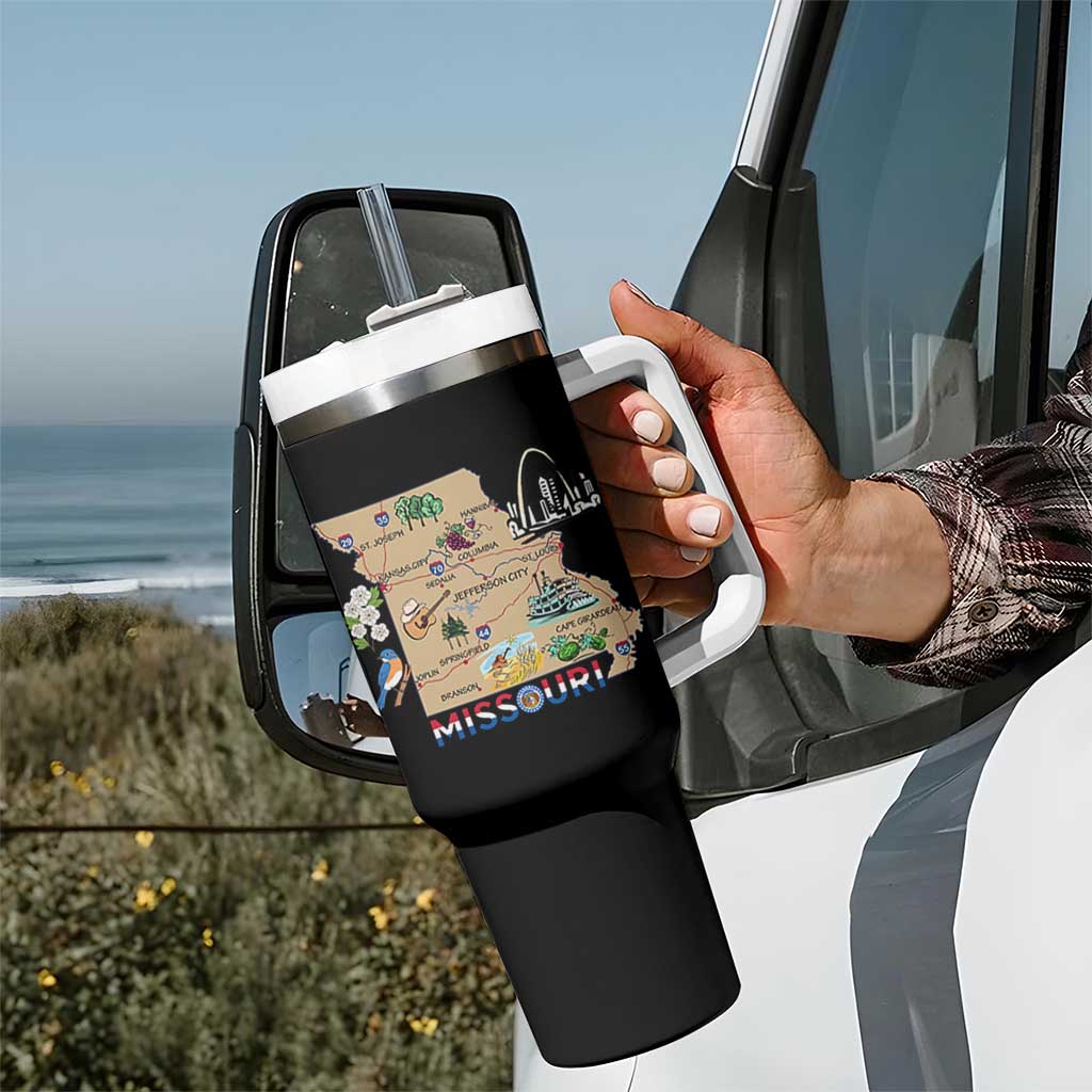 Missouri Map Landmarks Major Cities Roads Flag Tumbler With Handle