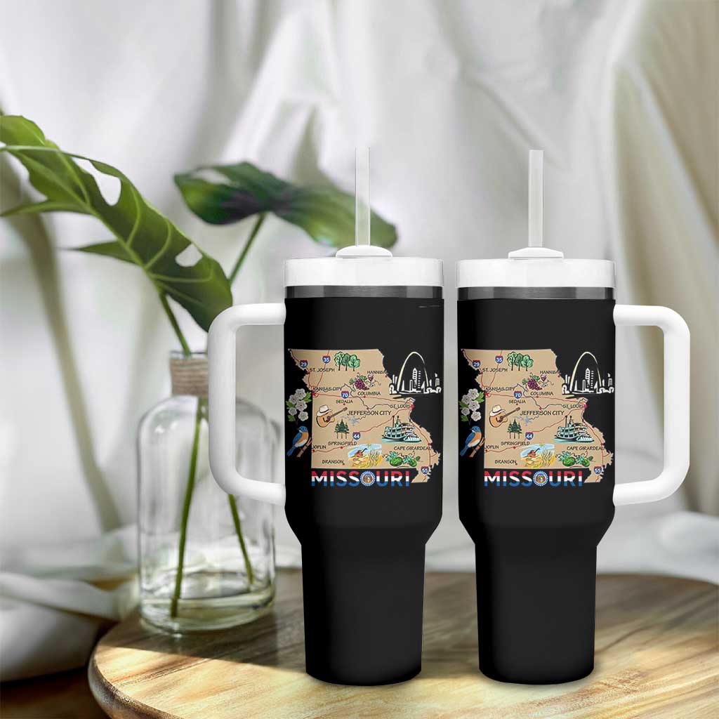 Missouri Map Landmarks Major Cities Roads Flag Tumbler With Handle