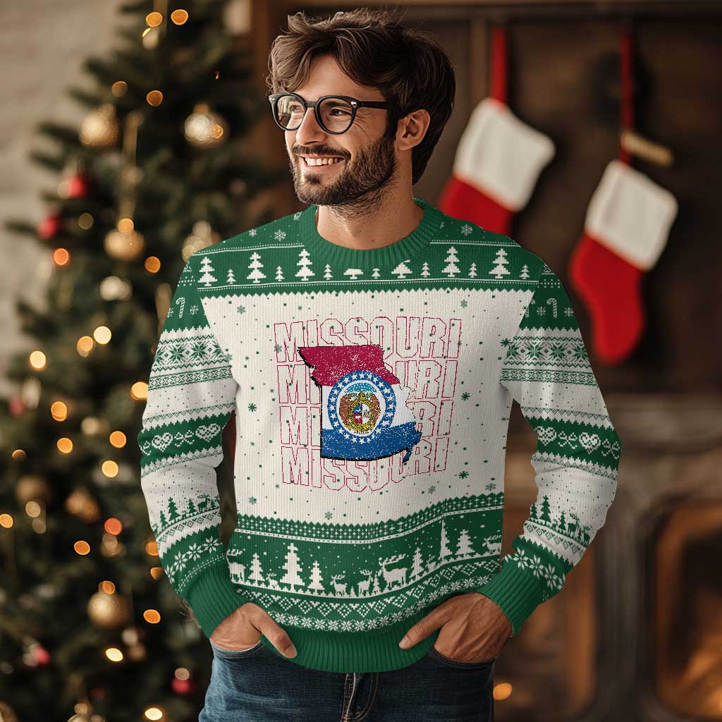 Missouri Flag Map State Distressed Ugly Christmas Sweater