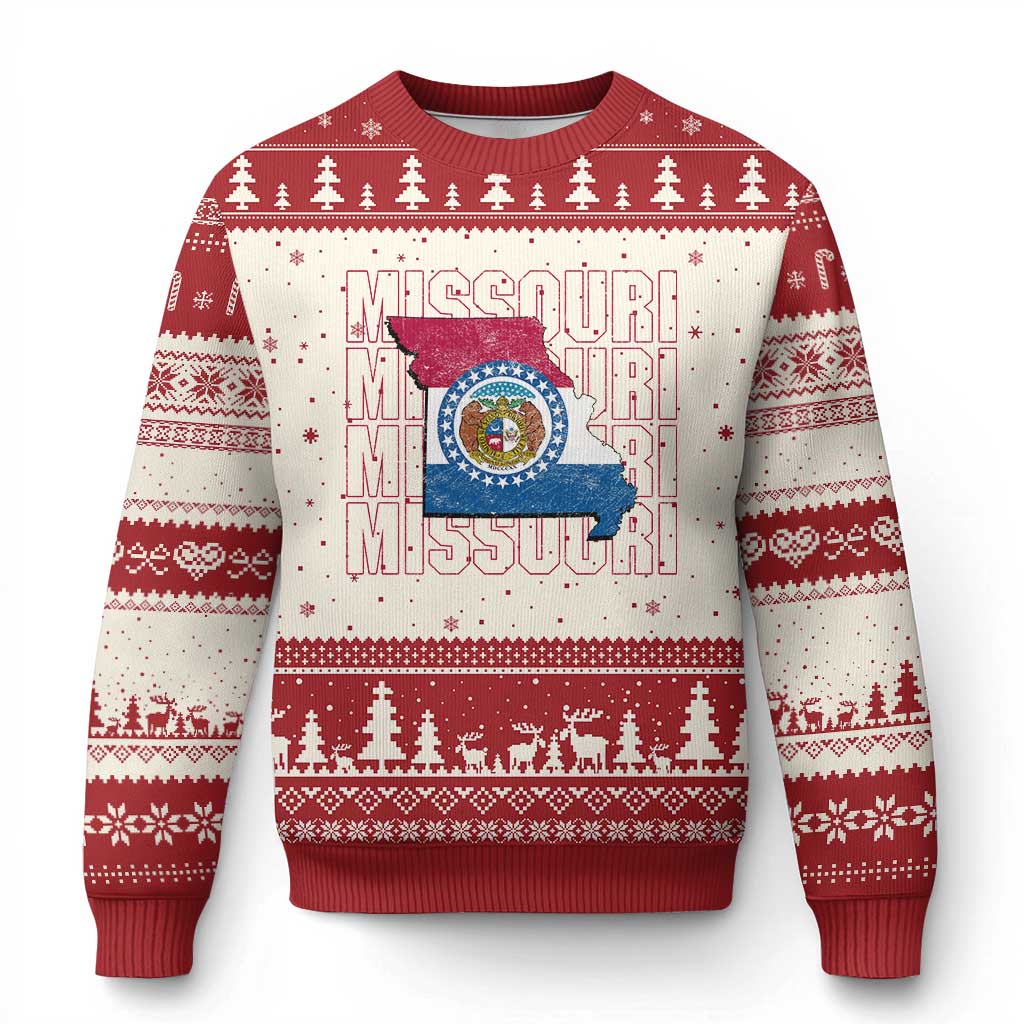 Missouri Flag Map State Distressed Ugly Christmas Sweater