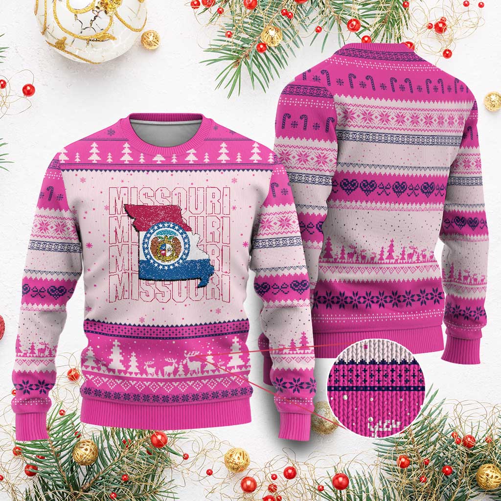 Missouri Flag Map State Distressed Ugly Christmas Sweater
