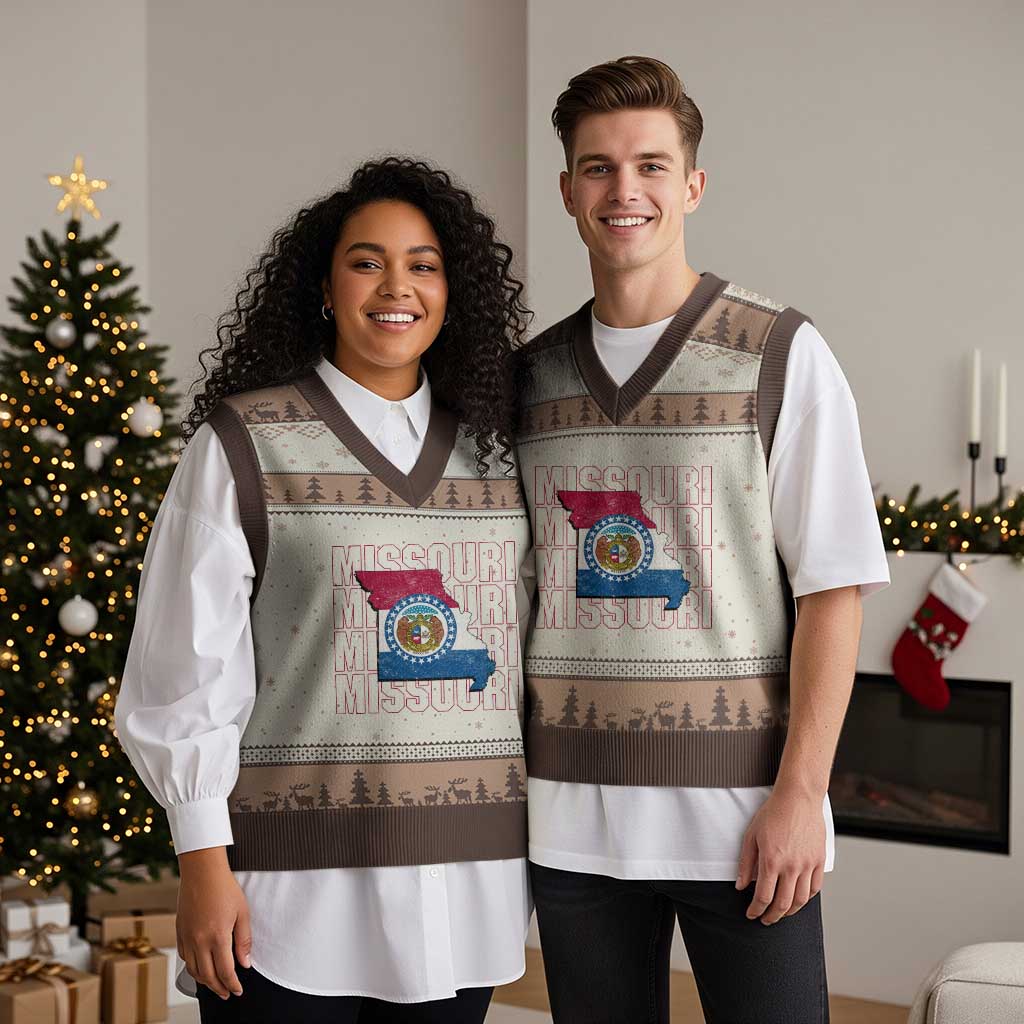 Missouri Flag Map State Distressed V-Neck Knit Sweater Vest