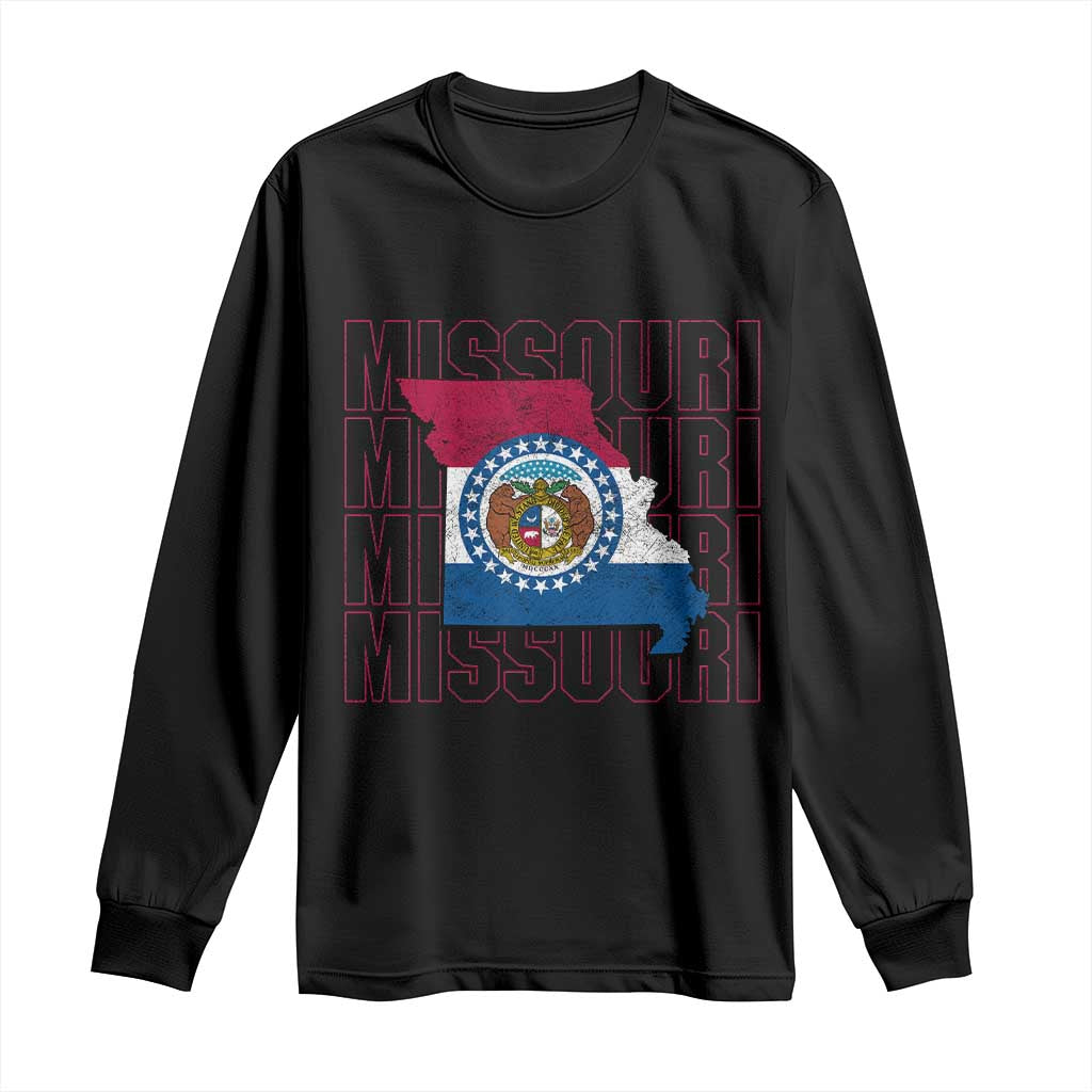 Missouri Flag Map State Distressed Long Sleeve Shirt