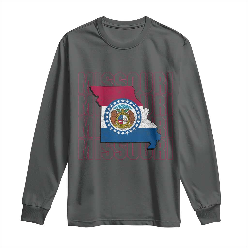 Missouri Flag Map State Distressed Long Sleeve Shirt