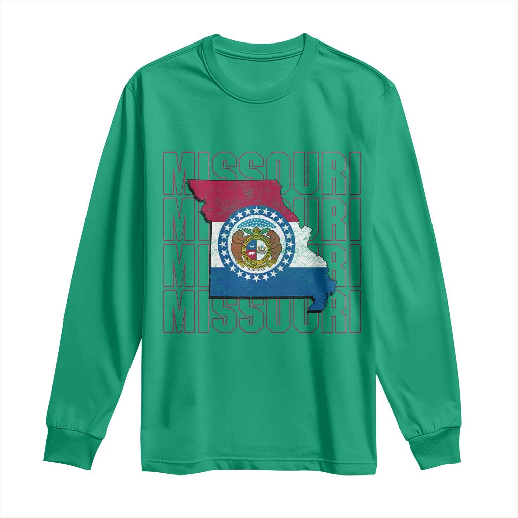 Missouri Flag Map State Distressed Long Sleeve Shirt