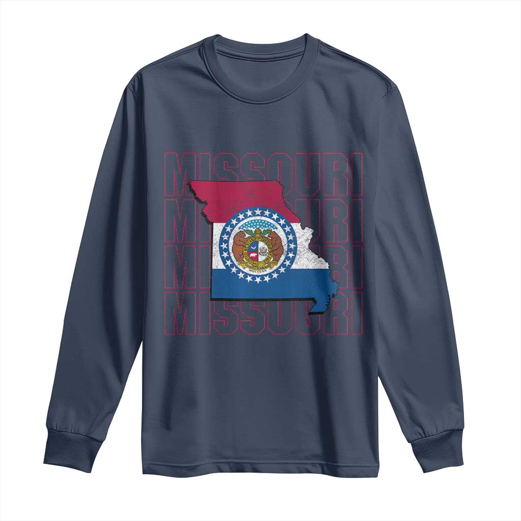 Missouri Flag Map State Distressed Long Sleeve Shirt