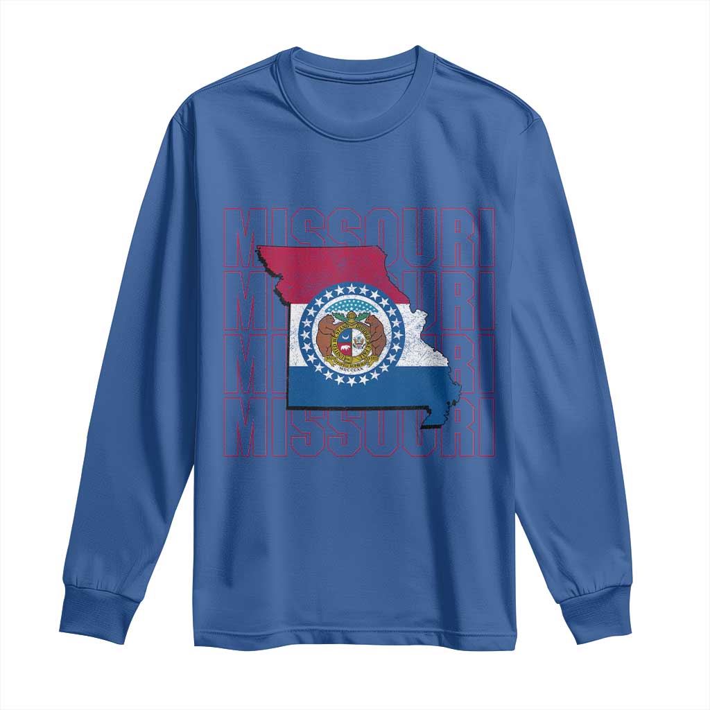 Missouri Flag Map State Distressed Long Sleeve Shirt