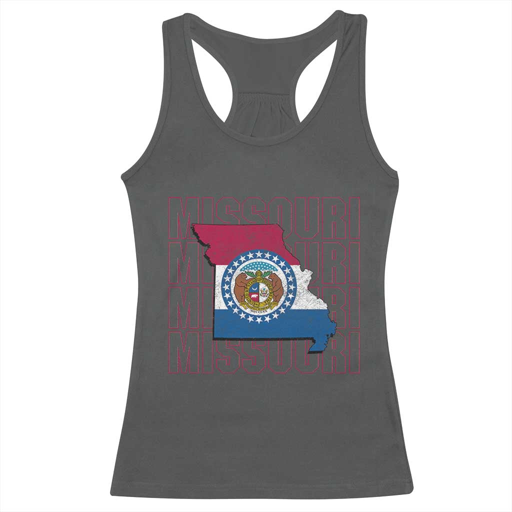 Missouri Flag Map State Distressed Racerback Tank Top