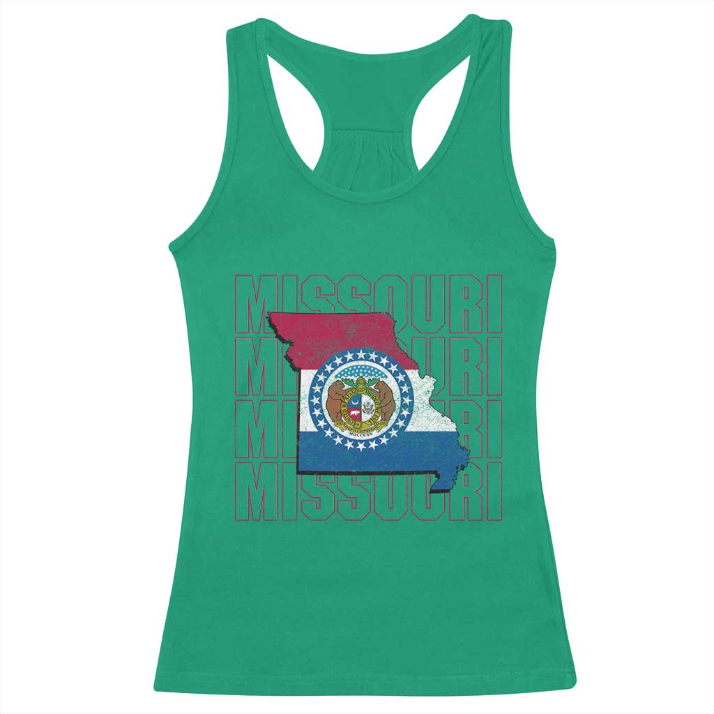Missouri Flag Map State Distressed Racerback Tank Top