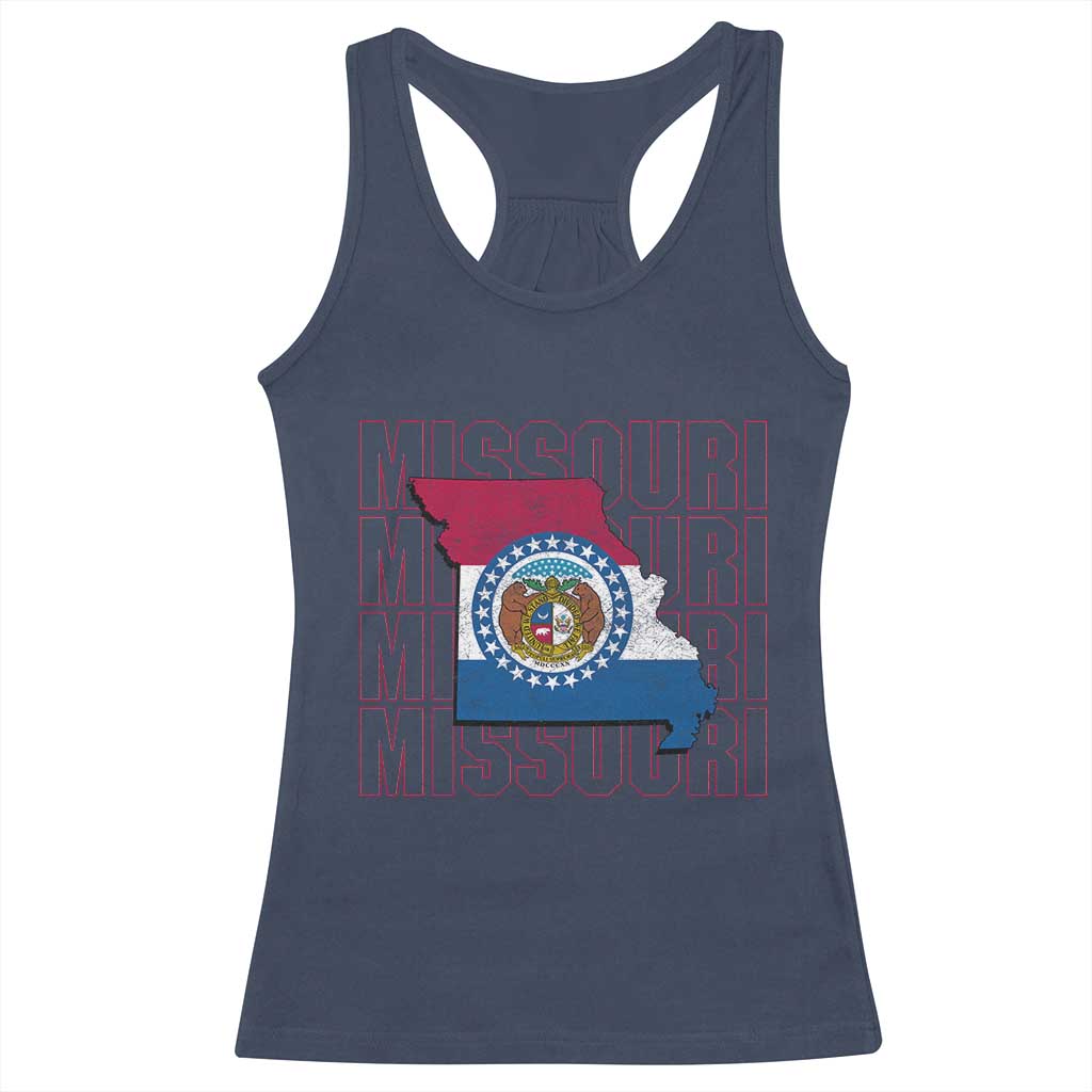 Missouri Flag Map State Distressed Racerback Tank Top