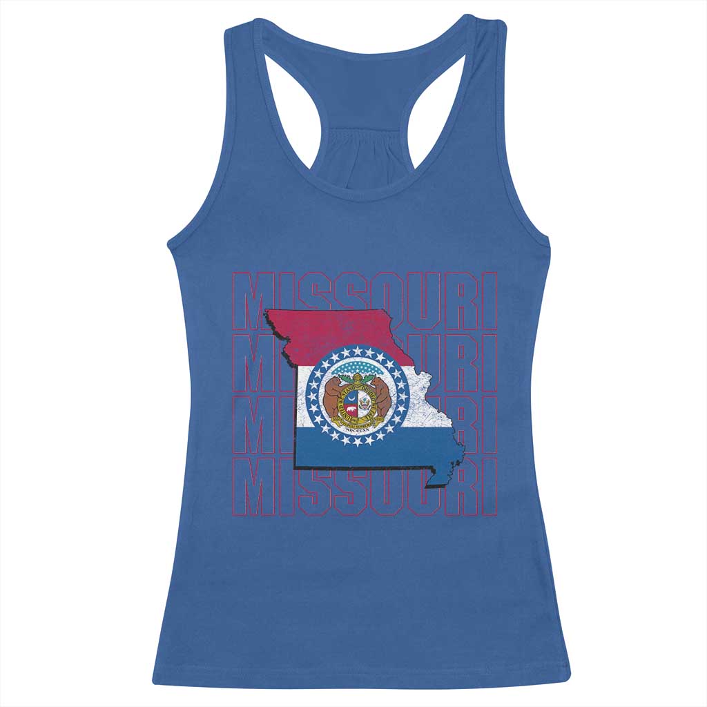 Missouri Flag Map State Distressed Racerback Tank Top