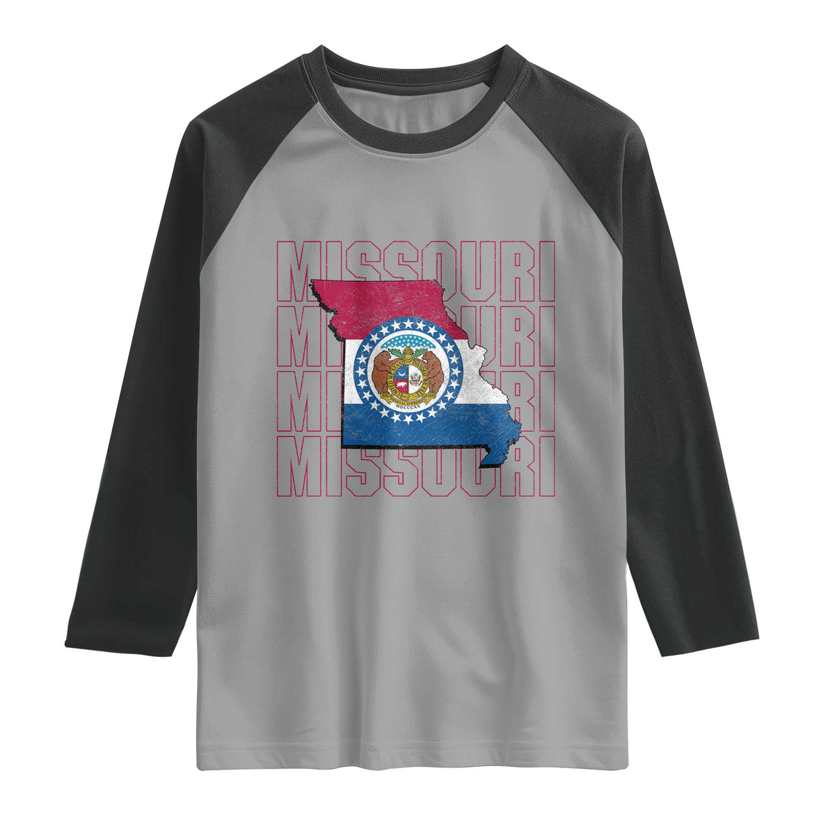 Missouri Flag Map State Distressed Raglan Shirt