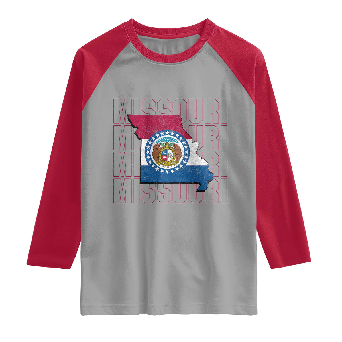 Missouri Flag Map State Distressed Raglan Shirt