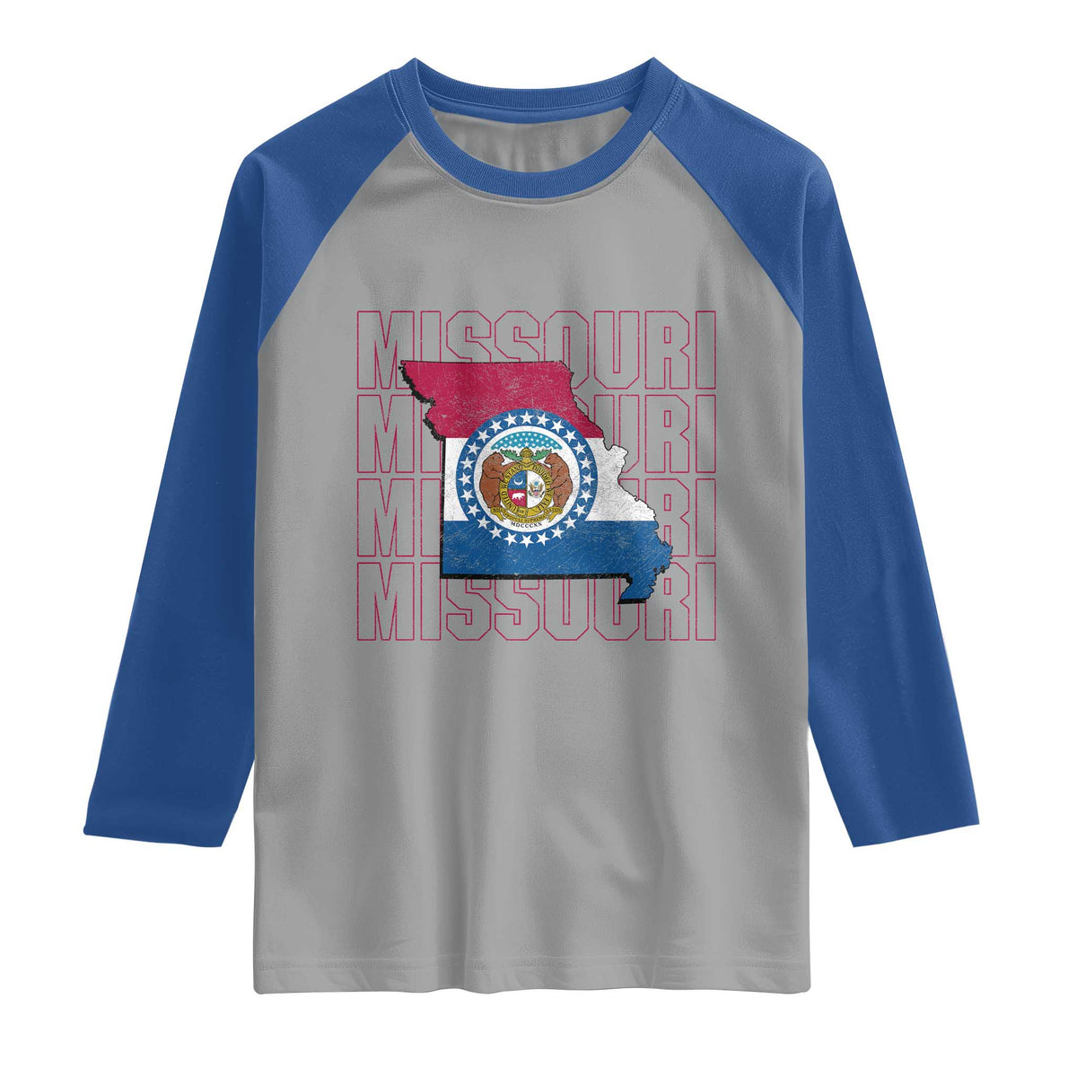 Missouri Flag Map State Distressed Raglan Shirt