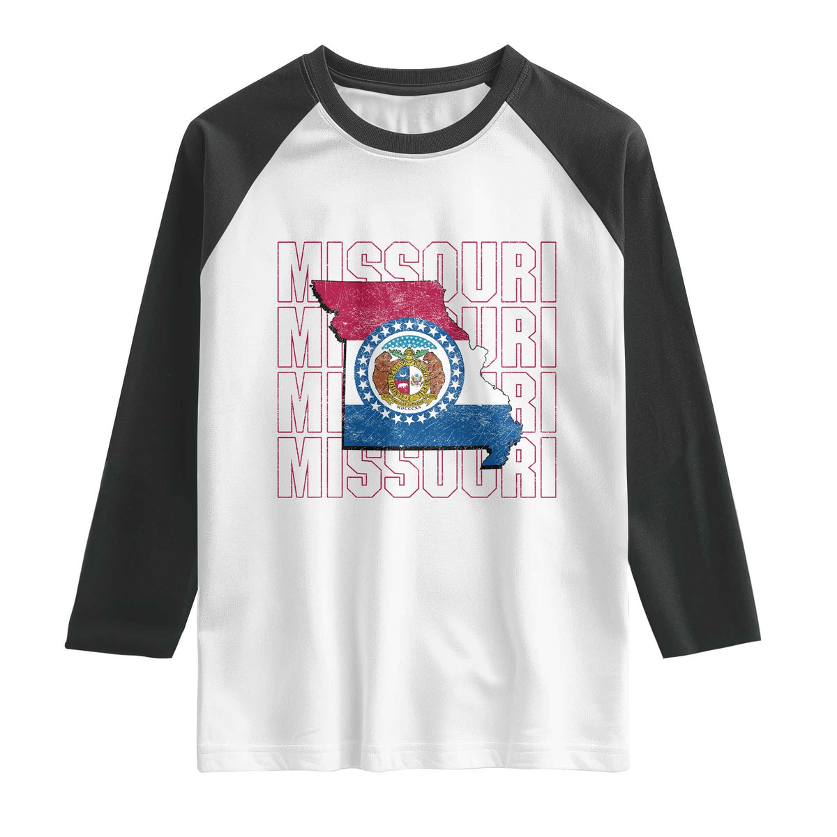 Missouri Flag Map State Distressed Raglan Shirt