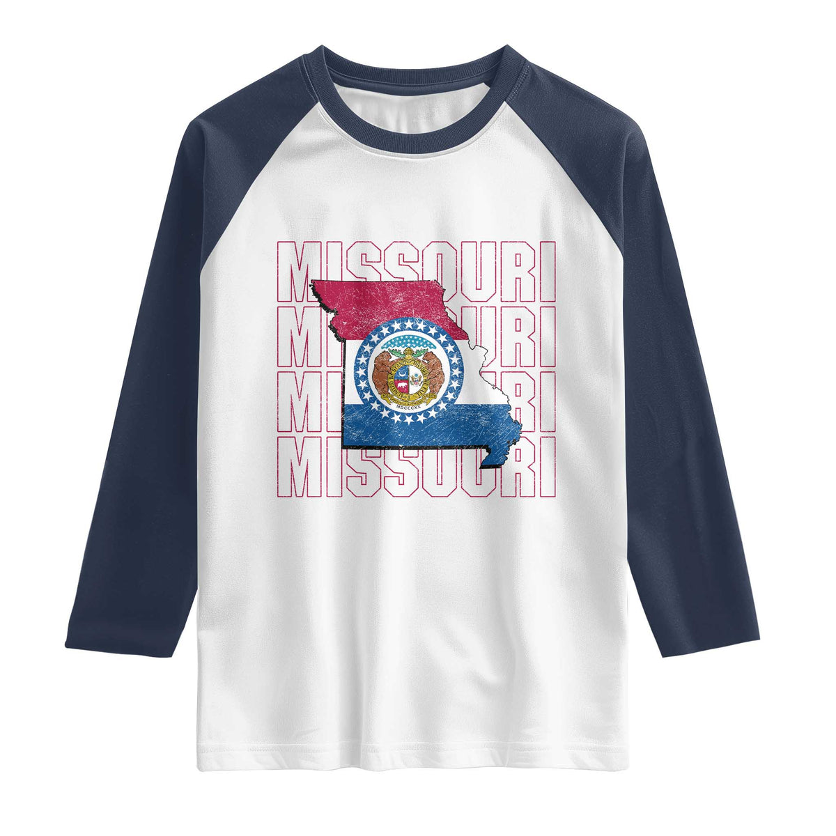 Missouri Flag Map State Distressed Raglan Shirt
