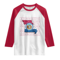 Missouri Flag Map State Distressed Raglan Shirt