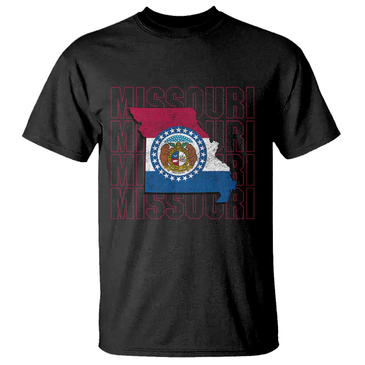 Missouri Flag Map State Distressed T Shirt