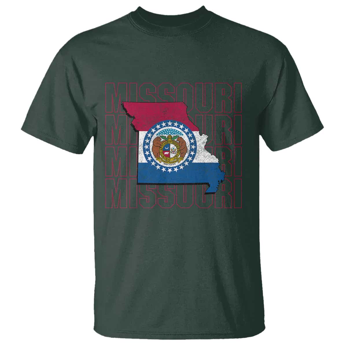 Missouri Flag Map State Distressed T Shirt