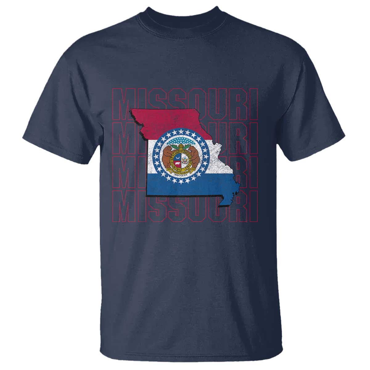 Missouri Flag Map State Distressed T Shirt