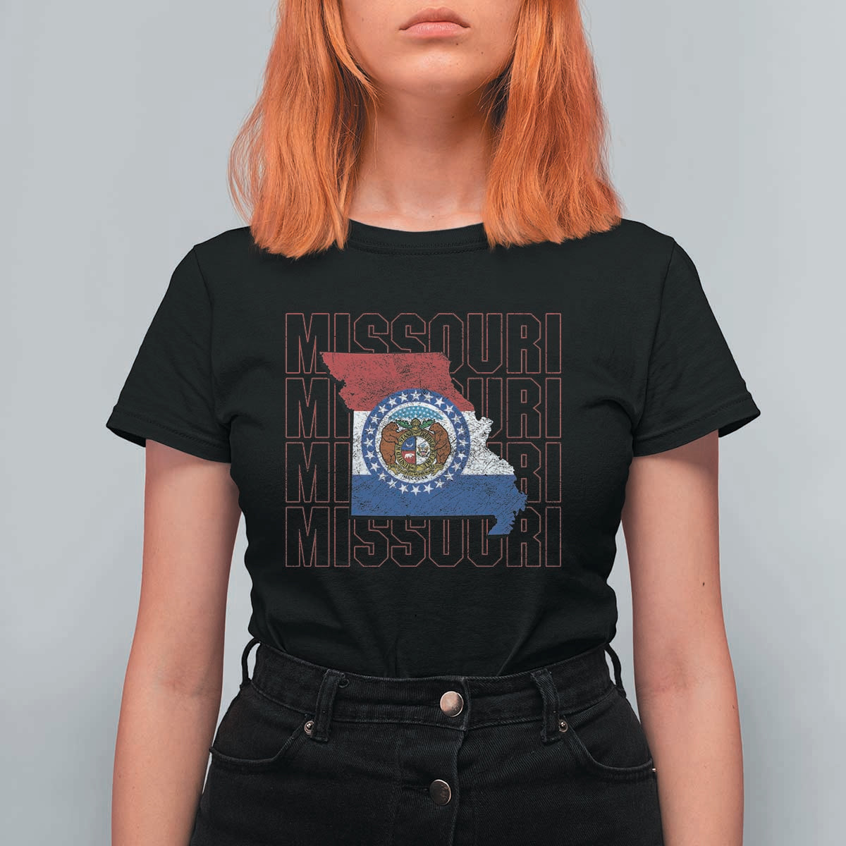 Missouri Flag Map State Distressed T Shirt For Women