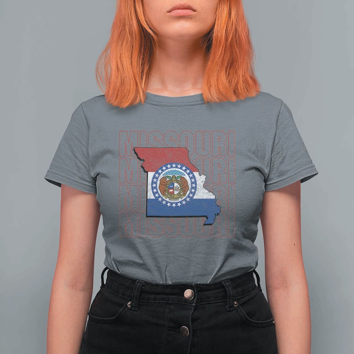 Missouri Flag Map State Distressed T Shirt For Women