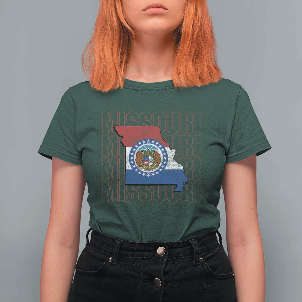 Missouri Flag Map State Distressed T Shirt For Women