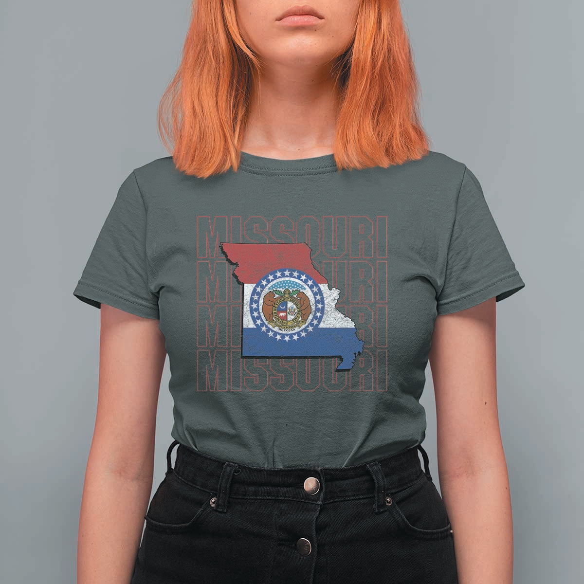 Missouri Flag Map State Distressed T Shirt For Women