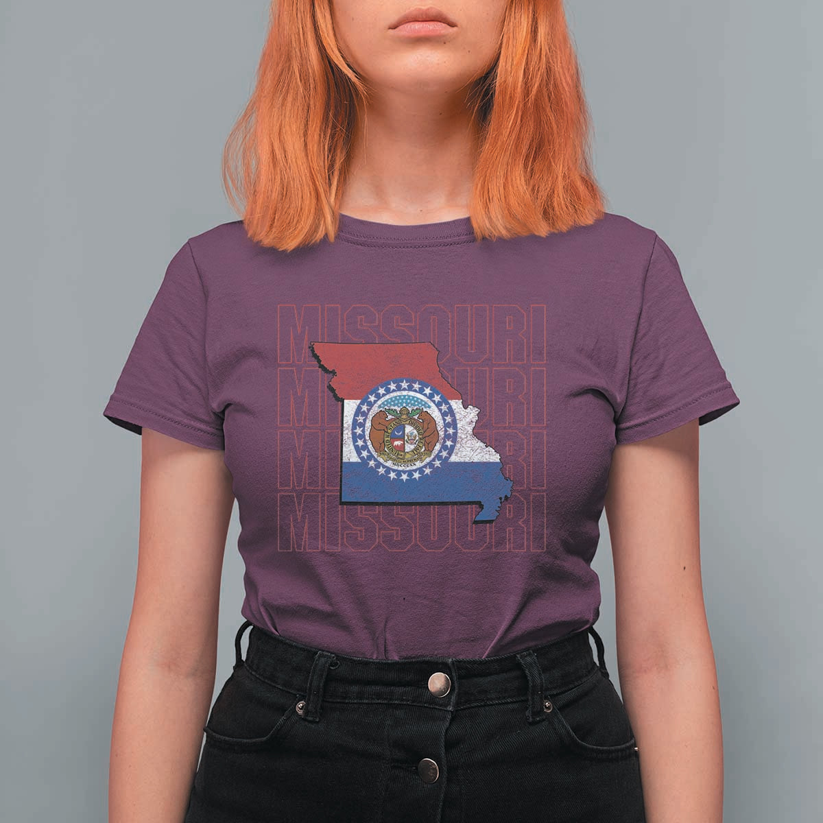 Missouri Flag Map State Distressed T Shirt For Women