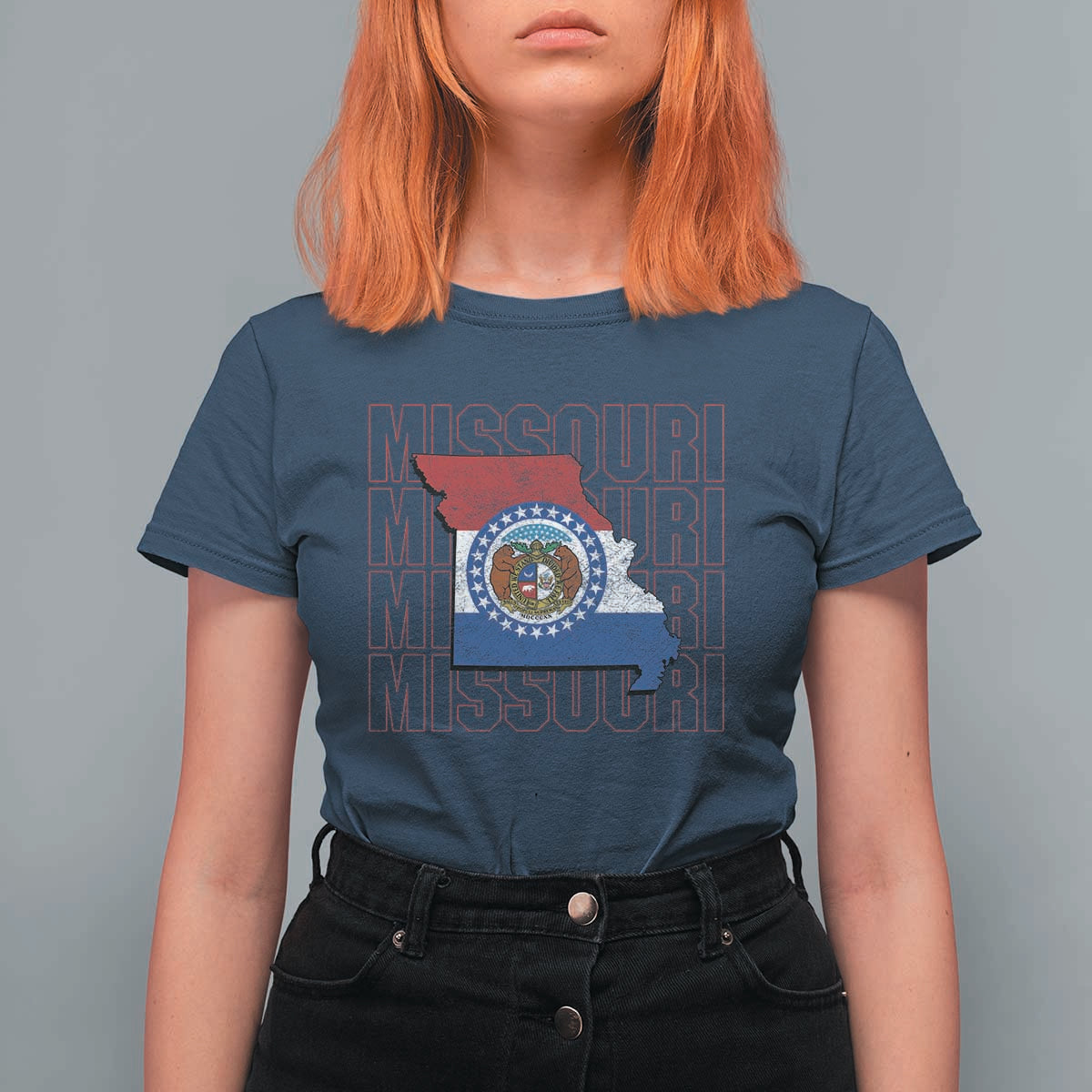 Missouri Flag Map State Distressed T Shirt For Women