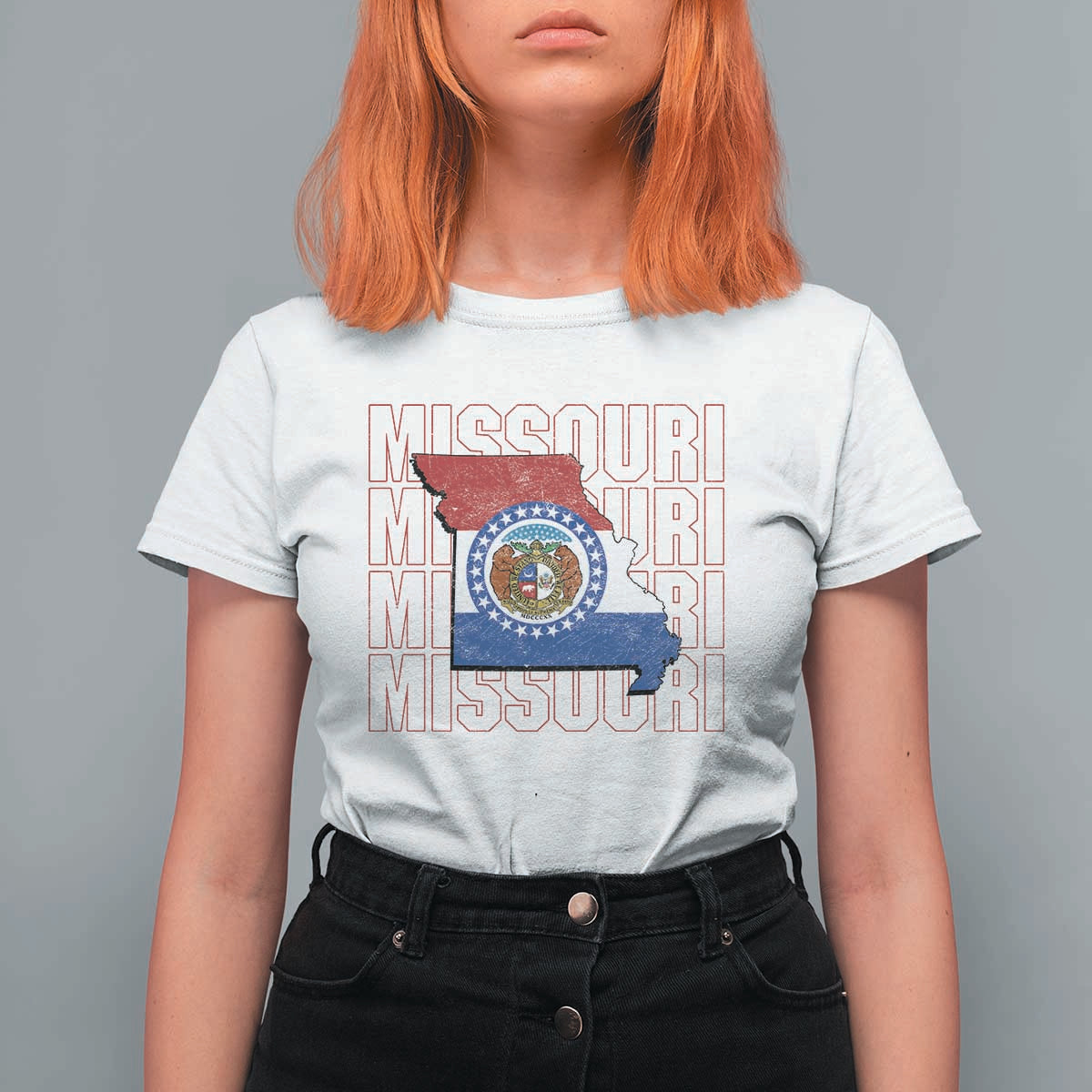 Missouri Flag Map State Distressed T Shirt For Women