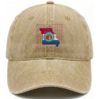 Missouri Flag Map State Distressed Washed Cotton Baseball Cap