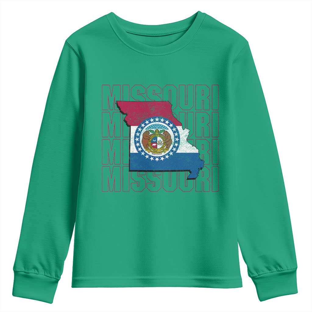 Missouri Flag Map State Distressed Youth Sweatshirt