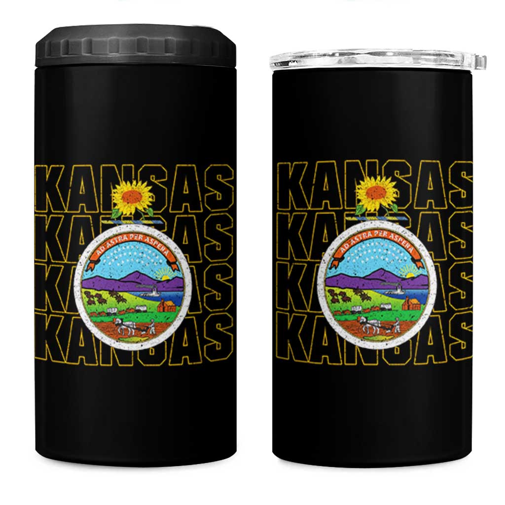 Retro Kansas Flag Vintage KS Souvenir 4 in 1 Can Cooler Tumbler