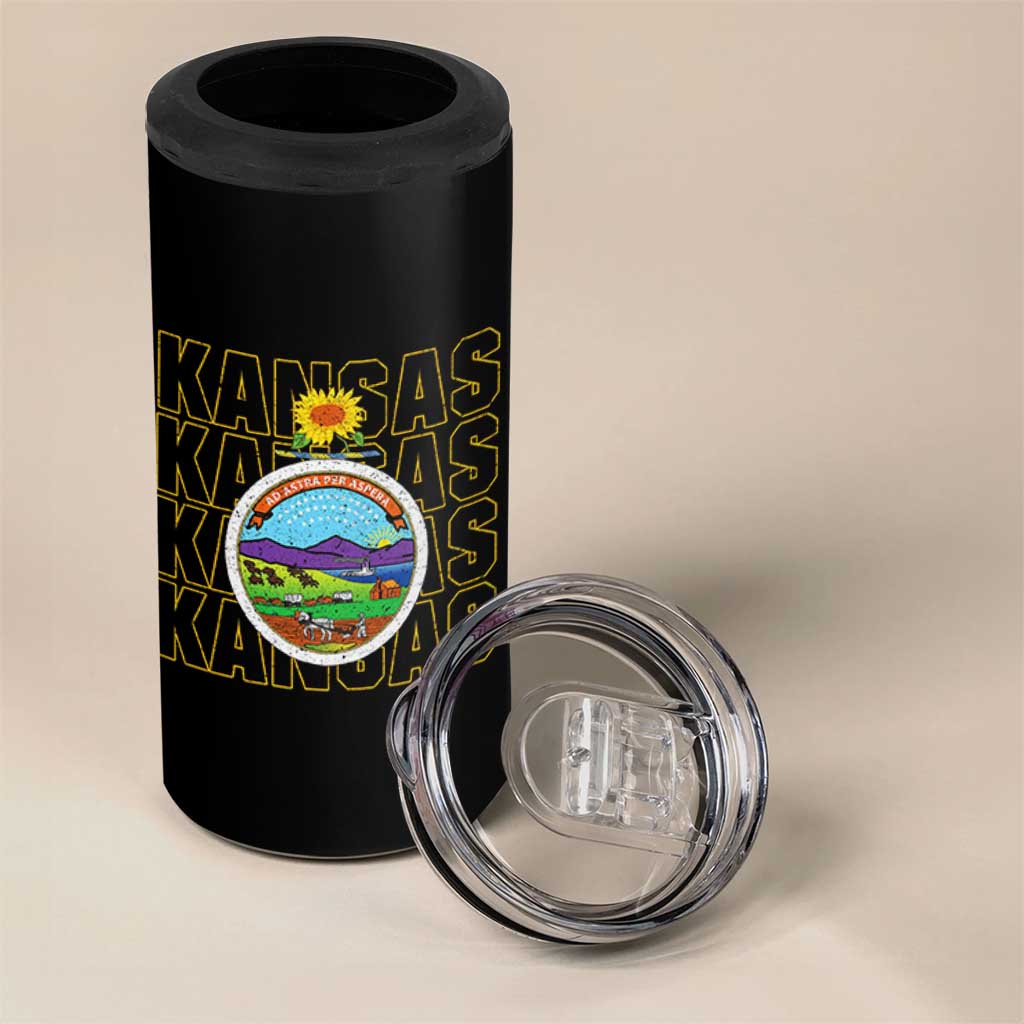 Retro Kansas Flag Vintage KS Souvenir 4 in 1 Can Cooler Tumbler