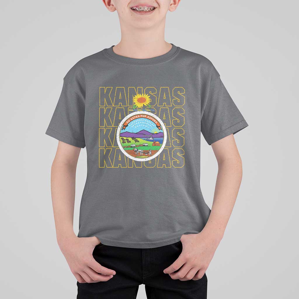 Retro Kansas Flag Vintage KS Souvenir T Shirt For Kid