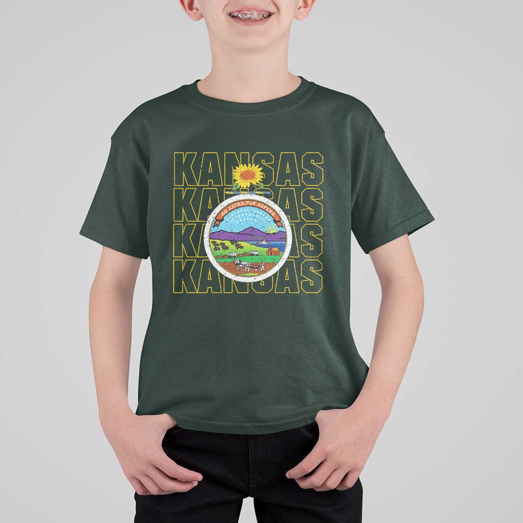 Retro Kansas Flag Vintage KS Souvenir T Shirt For Kid