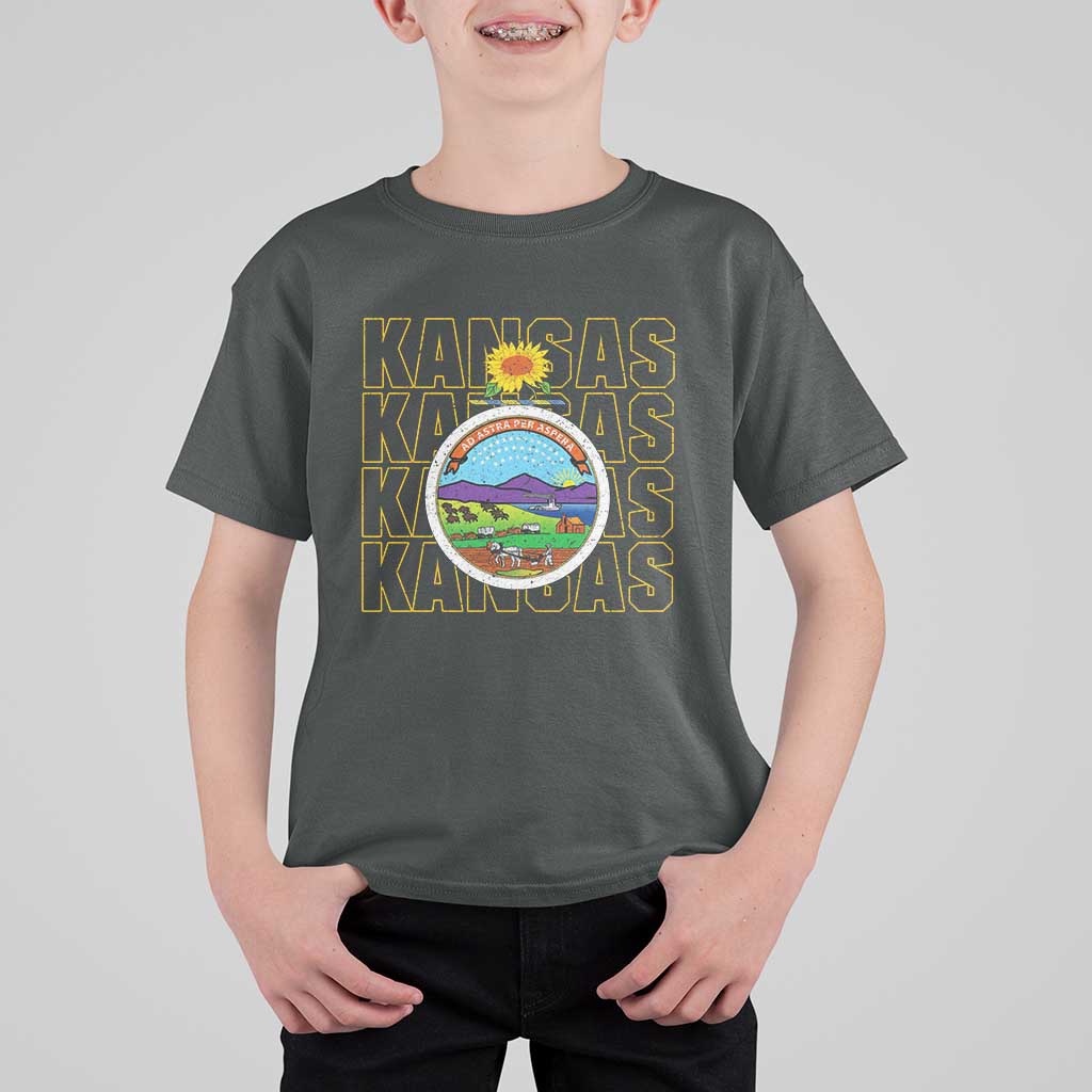 Retro Kansas Flag Vintage KS Souvenir T Shirt For Kid