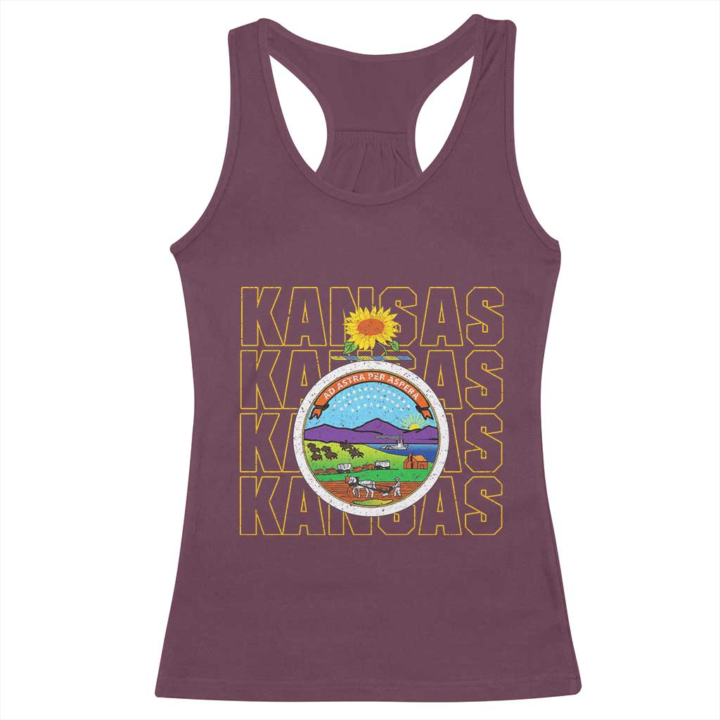 Retro Kansas Flag Vintage KS Souvenir Racerback Tank Top