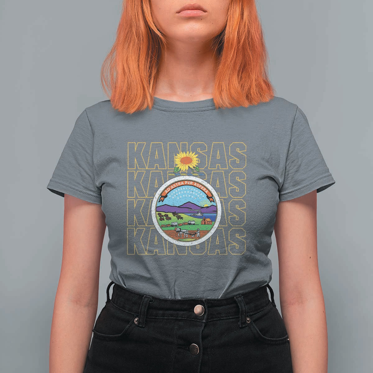 Retro Kansas Flag Vintage KS Souvenir T Shirt For Women