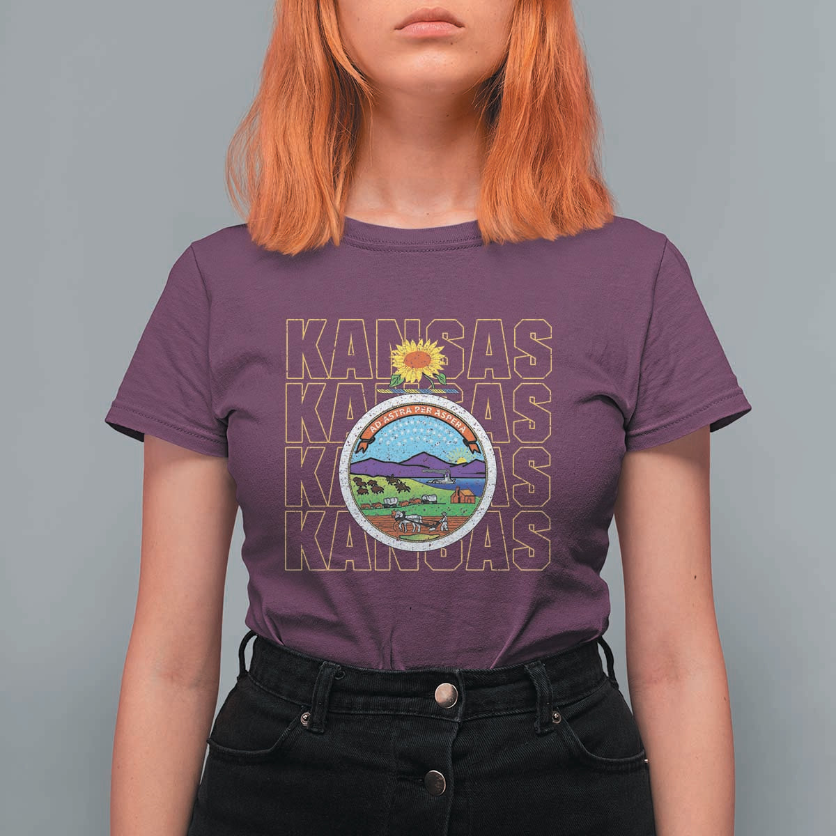 Retro Kansas Flag Vintage KS Souvenir T Shirt For Women