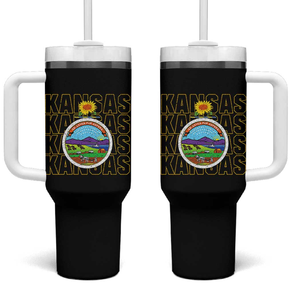 Retro Kansas Flag Vintage KS Souvenir Tumbler With Handle
