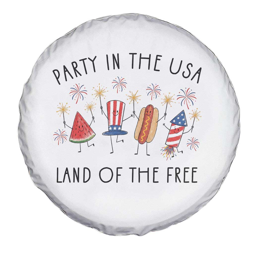 Patriotic Doodle Spare Tire Cover Watermelon Hotdog Firework Cute Fourth of July