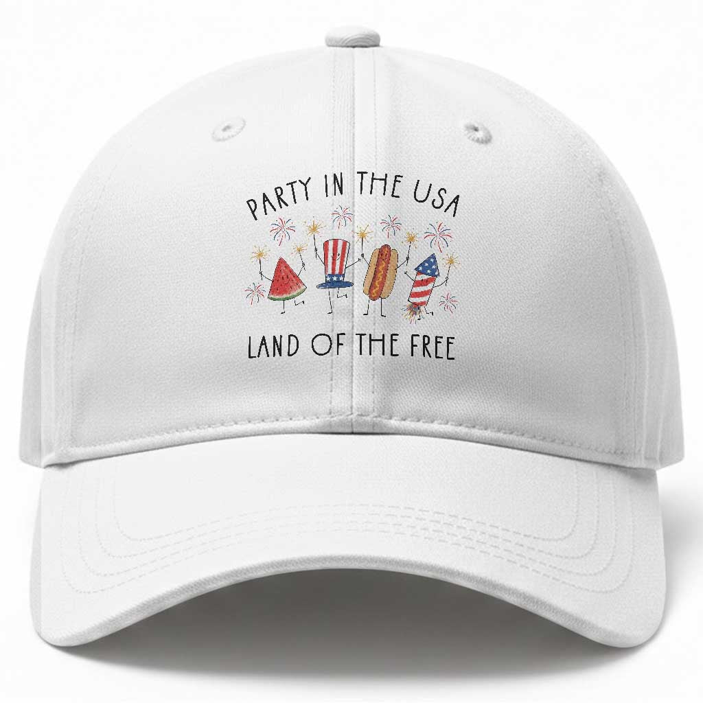 Patriotic Doodle Baseball Cap Watermelon Hotdog Firework Cute Fourth of July