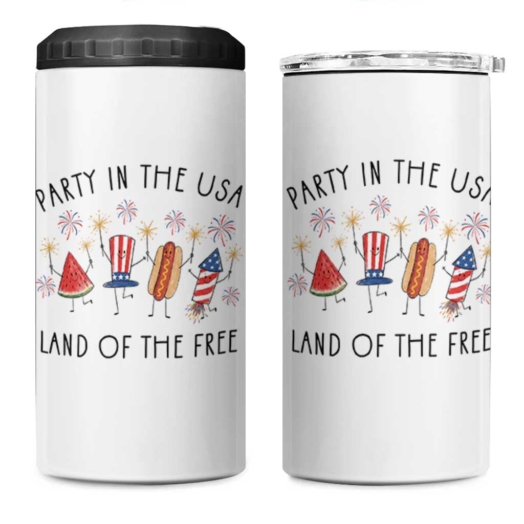 Patriotic Doodle 4 in 1 Can Cooler Tumbler Watermelon Hotdog Firework Cute Fourth of July