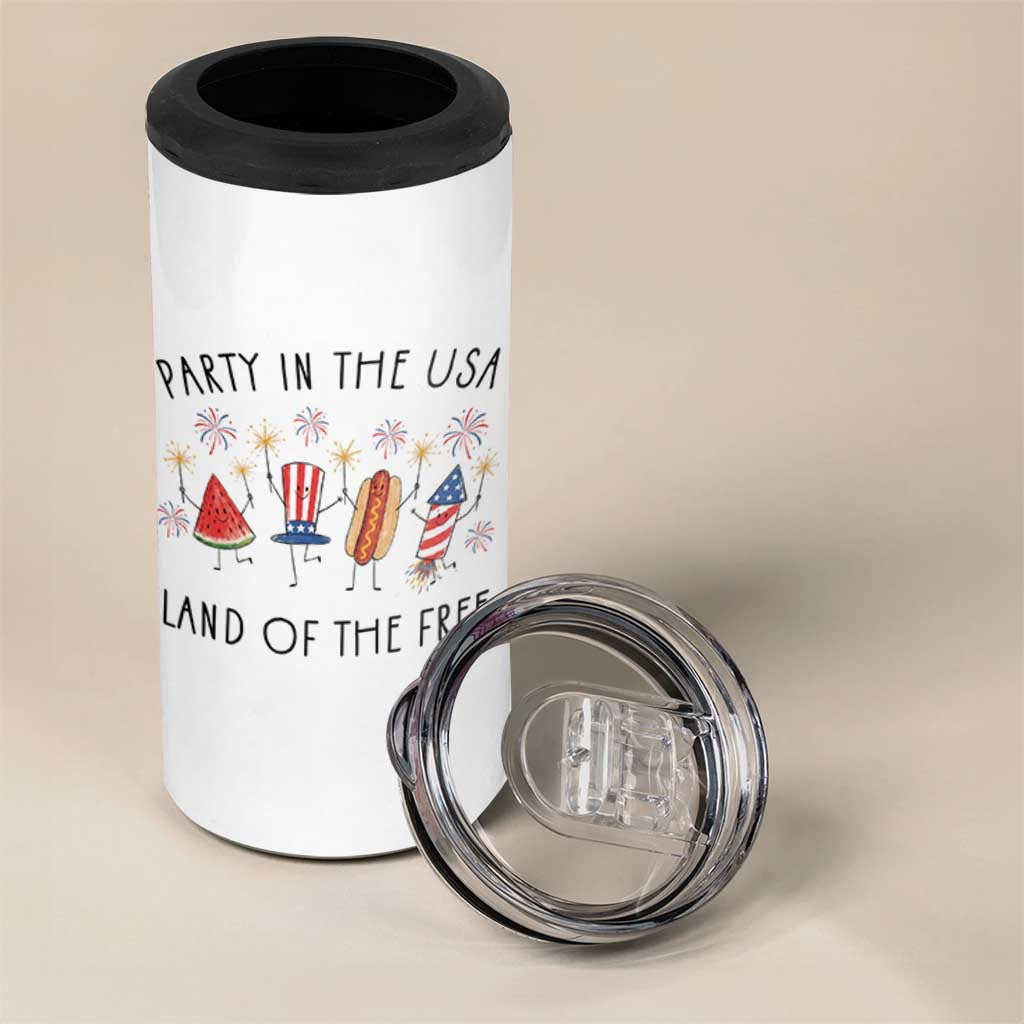 Patriotic Doodle 4 in 1 Can Cooler Tumbler Watermelon Hotdog Firework Cute Fourth of July