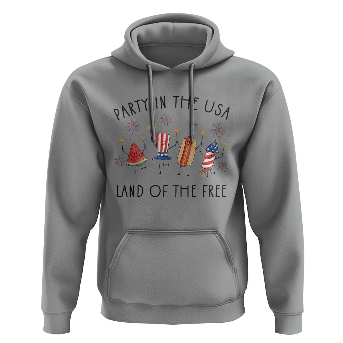 Patriotic Doodle Hoodie Watermelon Hotdog Firework Cute Fourth of July