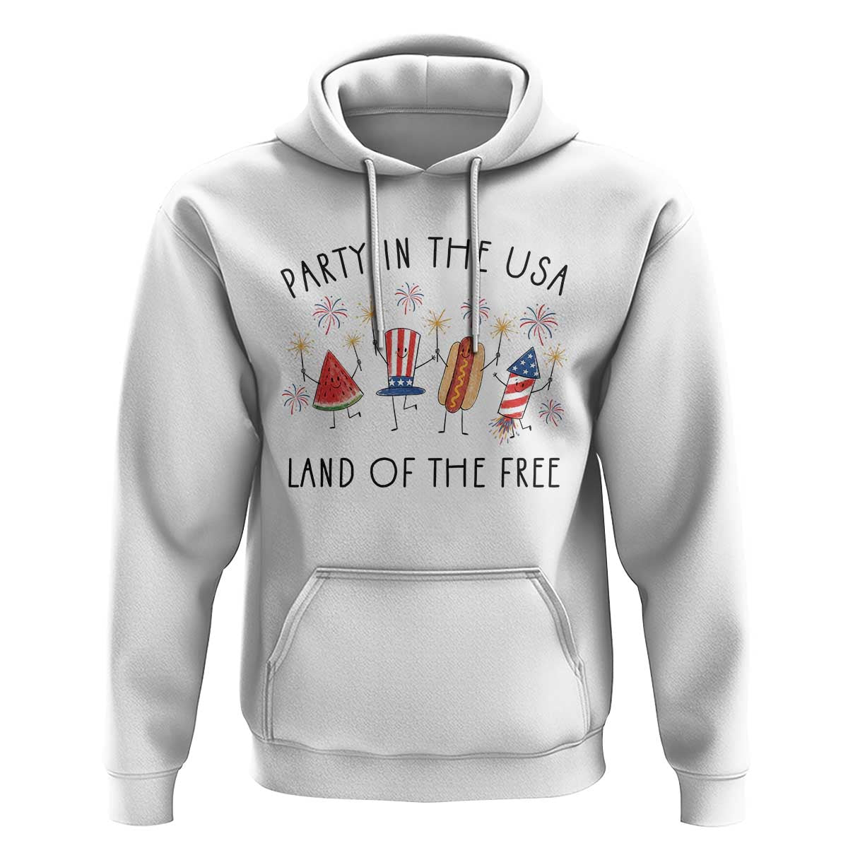Patriotic Doodle Hoodie Watermelon Hotdog Firework Cute Fourth of July